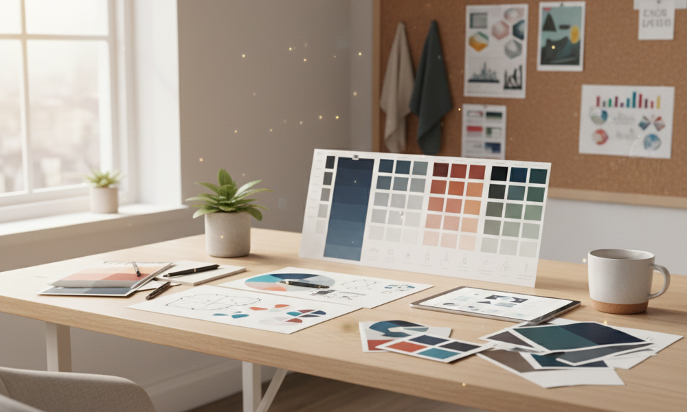 Webb och Design bmn Kontorsbord med färkartor och färgprover